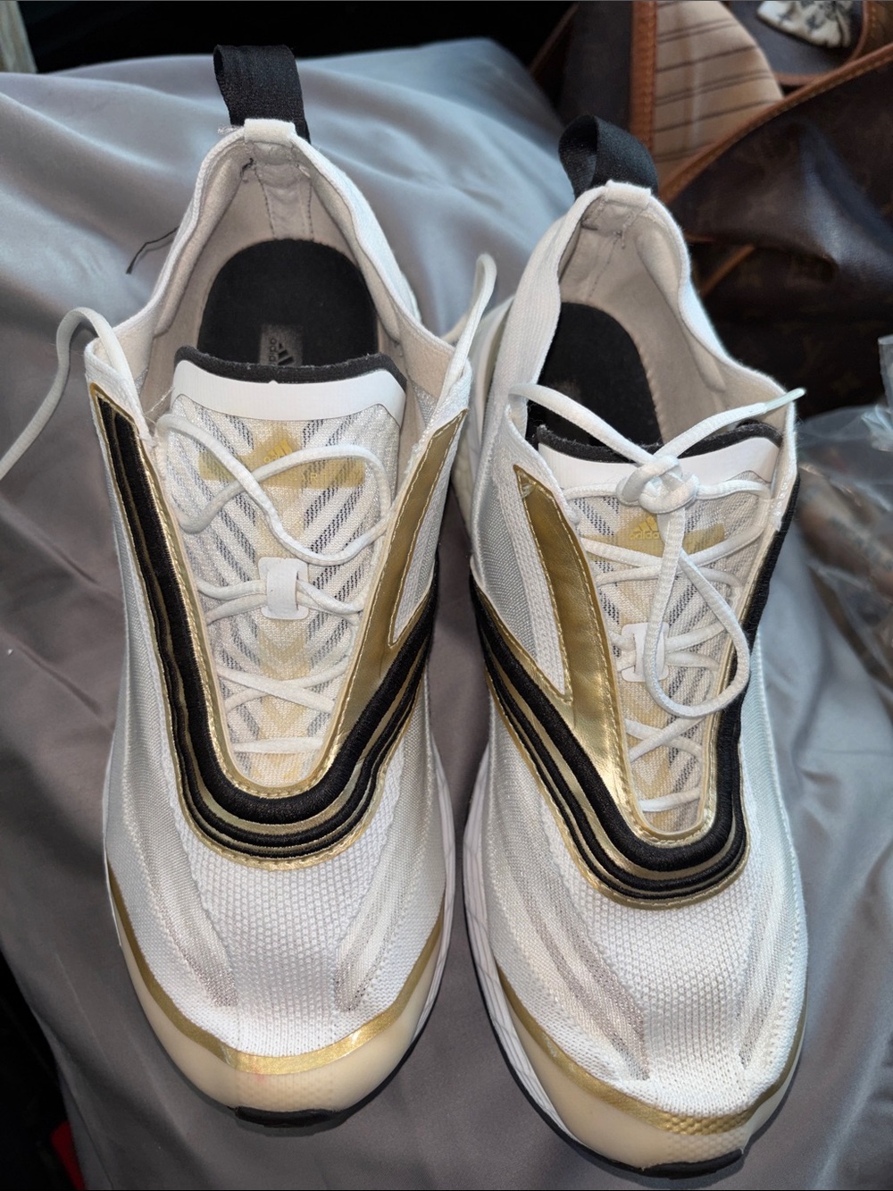 Adidas Stella McCartney White Gold & Black Athletic Sneakers size 8